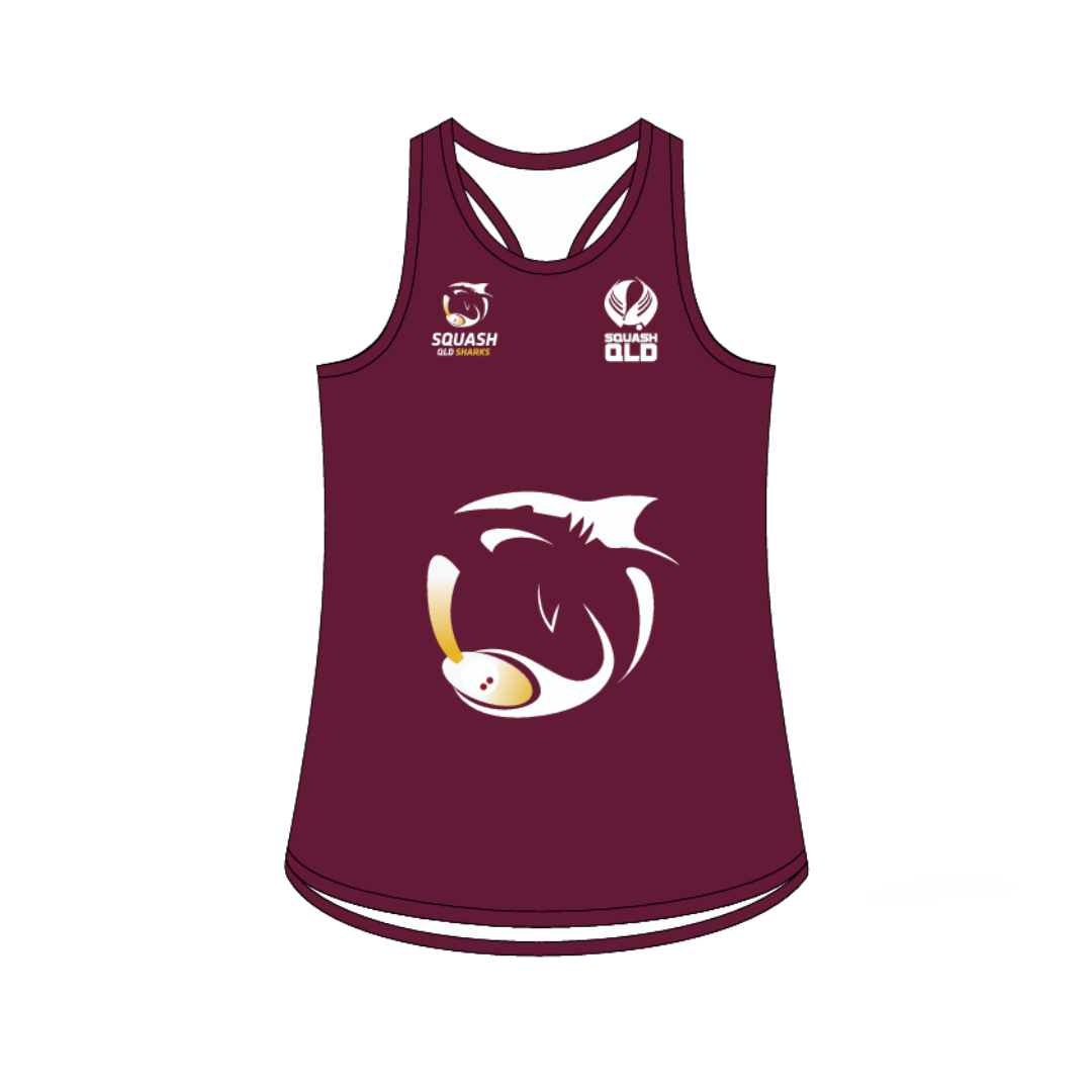 Squash Queensland | PRE-ORDER | Sharks Singlet - Elite Racer Back - Female