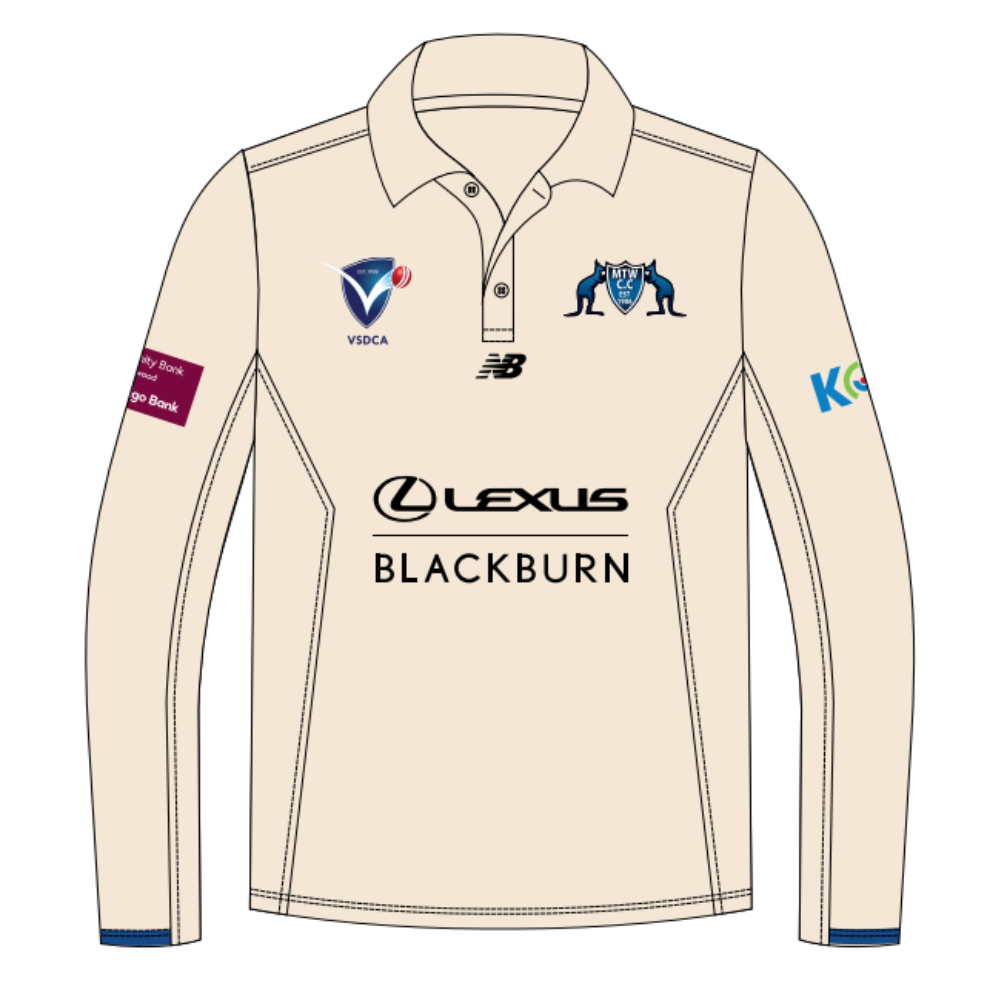 Mount Waverley Cricket Club | PRE-ORDER | NB Unisex Senior Cricket Polo - Cream - Long Sleeve