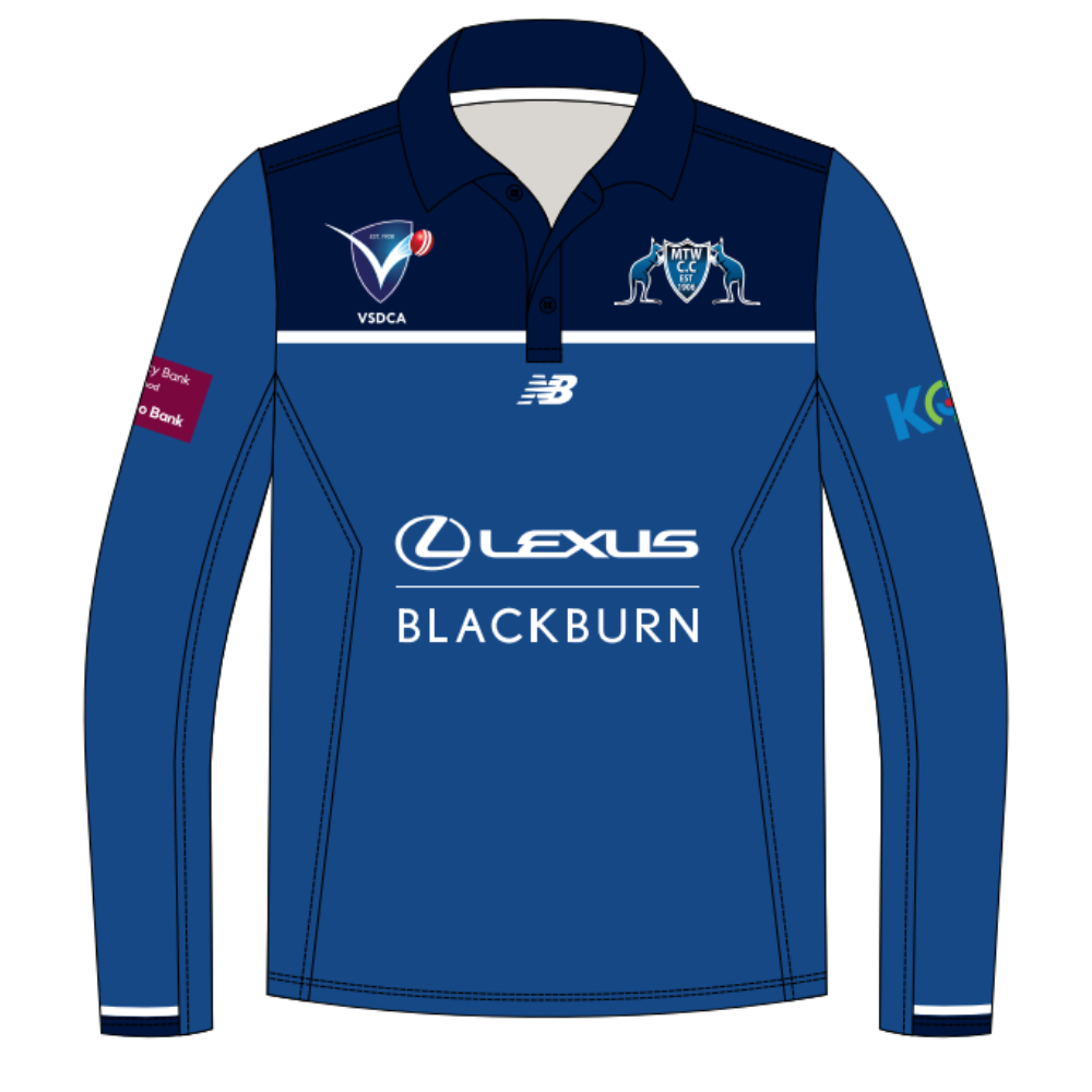 Mount Waverley Cricket Club | PRE-ORDER | NB Unisex Senior Cricket Polo - Blue - Long Sleeve
