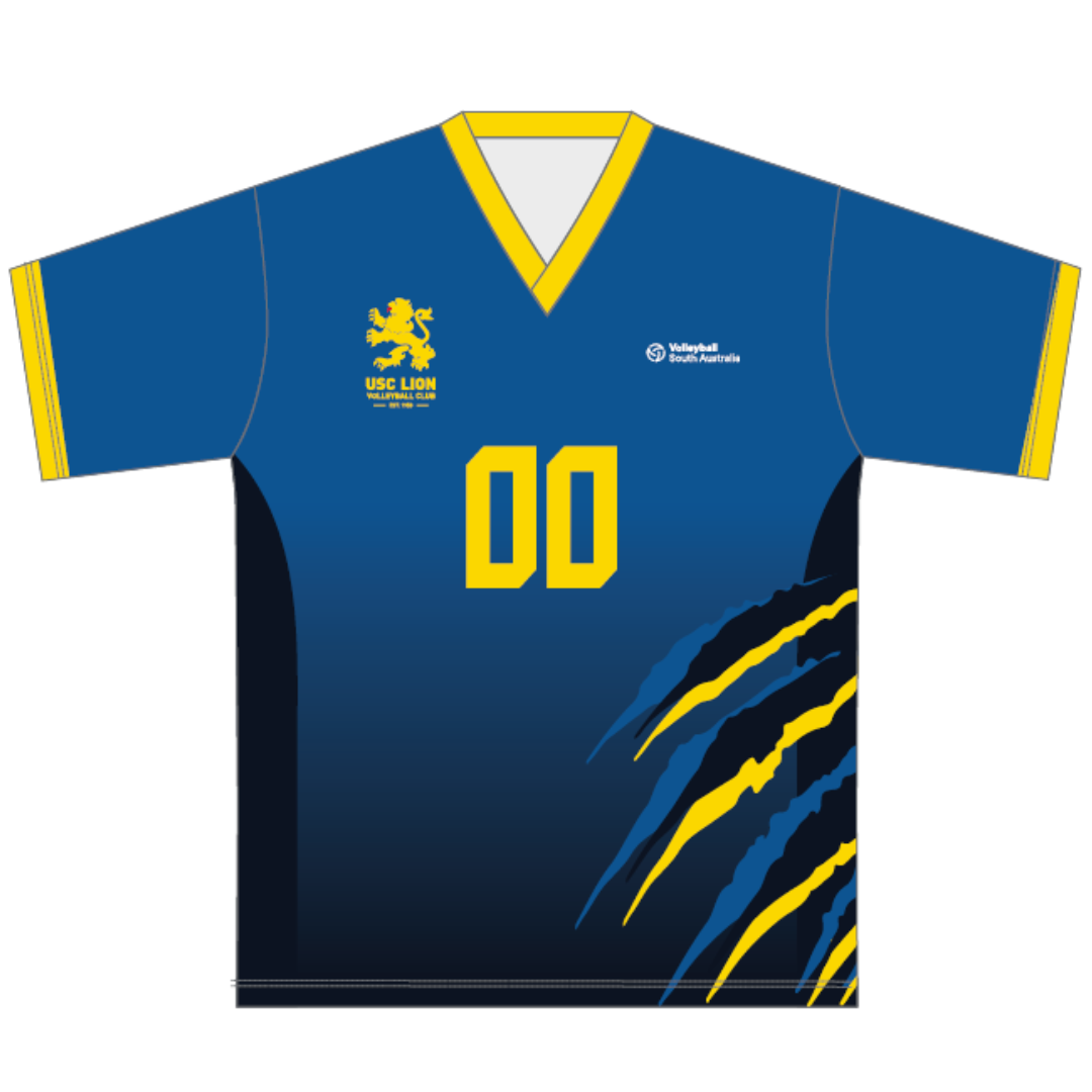 Belgravia Apparel | Sports AU-USC Lion Volleyball Club | PRE-ORDER | Playing Tee - Female Cut - Blue/Gold-USC Lion Volleyball Club
