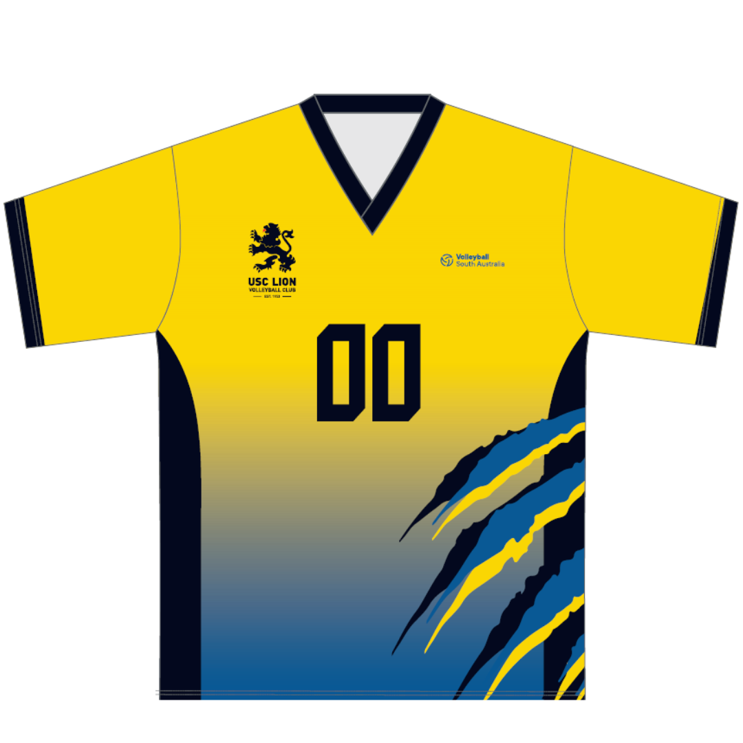 Belgravia Apparel | Sports AU-USC Lion Volleyball Club | PRE-ORDER | Playing Tee - Female Cut - Gold/Blue-USC Lion Volleyball Club